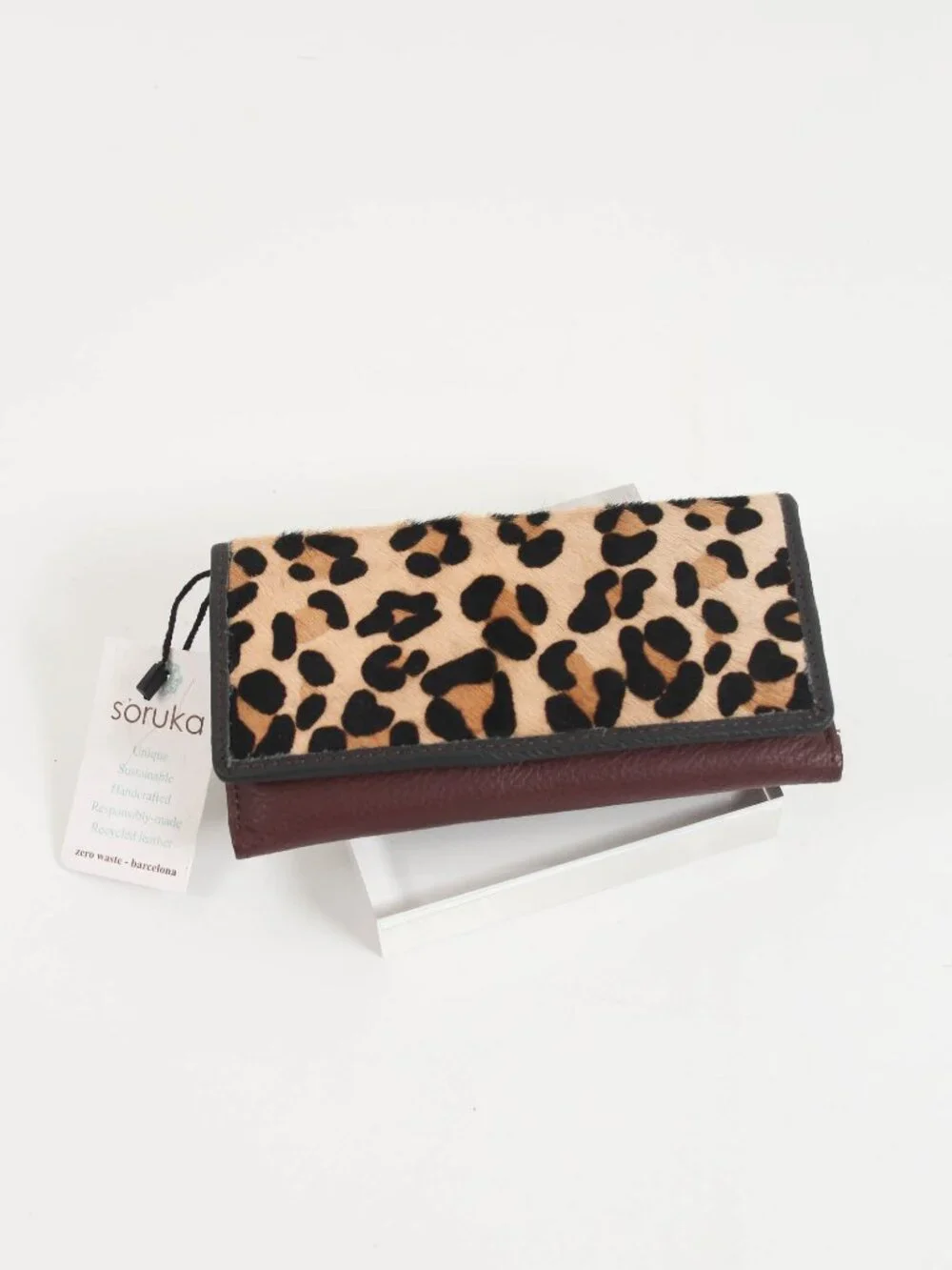 NWT Soruka Recycled Leather Leopard Print Wallet Colorful Clutch